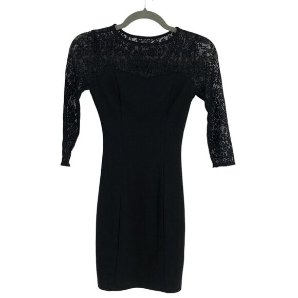 Guess Black Lace Trim 1/2 Sleeve Fitted High Neck Mini Dress size XS - Picture 2 of 15